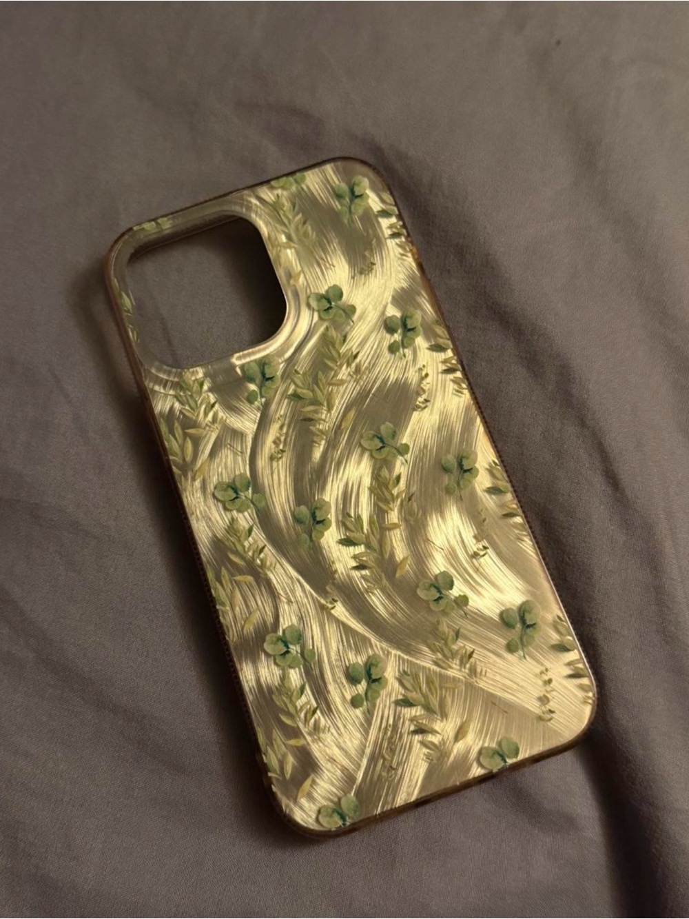 Green Floral Gold Brushstroke Phone Case